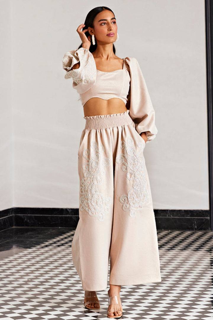 Embellished Co-ord Set With Sleeve Cutout