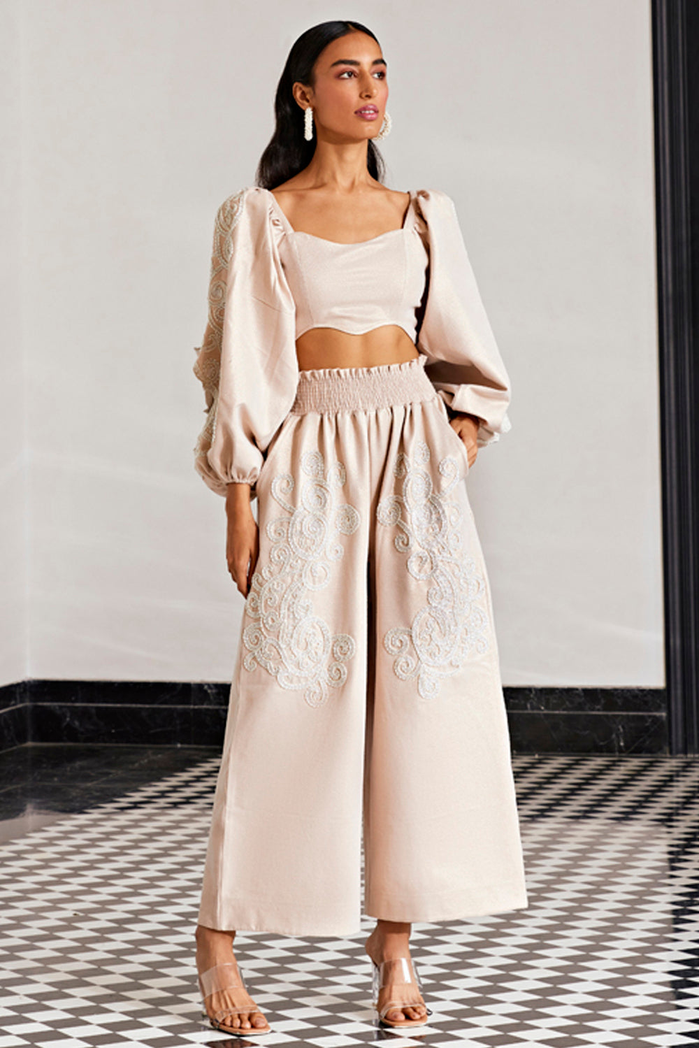 Embellished Co-ord Set With Sleeve Cutout