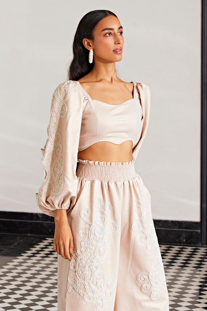 Embellished Co-ord Set With Sleeve Cutout