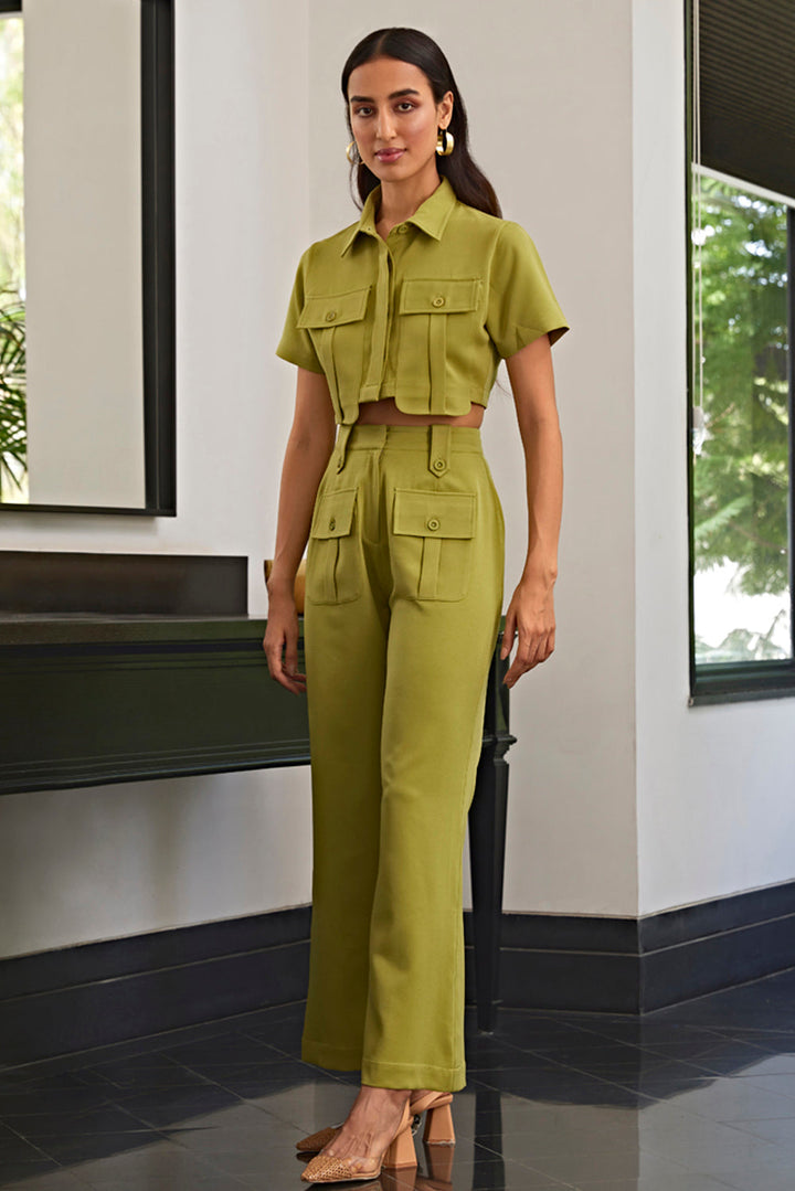 Olive Green Trousers With Pocket Detailing